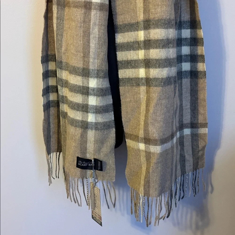The Royal Mile Scarf Bar Neutral Plaid Lambswool Cashmere Blend Scarf Scotland